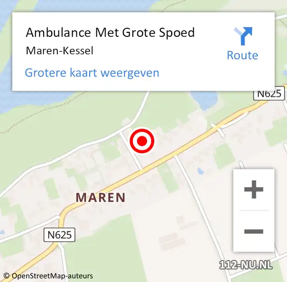 Locatie op kaart van de 112 melding: Ambulance Met Grote Spoed Naar Maren-Kessel op 20 juni 2021 18:32