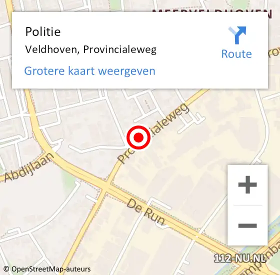 Locatie op kaart van de 112 melding: Politie Veldhoven, Provincialeweg op 20 juni 2021 18:38