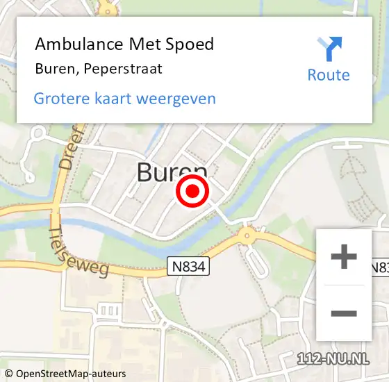 Locatie op kaart van de 112 melding: Ambulance Met Spoed Naar Buren, Peperstraat op 20 juni 2021 18:48