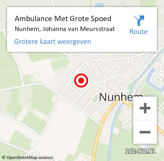 Locatie op kaart van de 112 melding: Ambulance Met Grote Spoed Naar Nunhem, Johanna van Meursstraat op 20 juni 2021 18:53