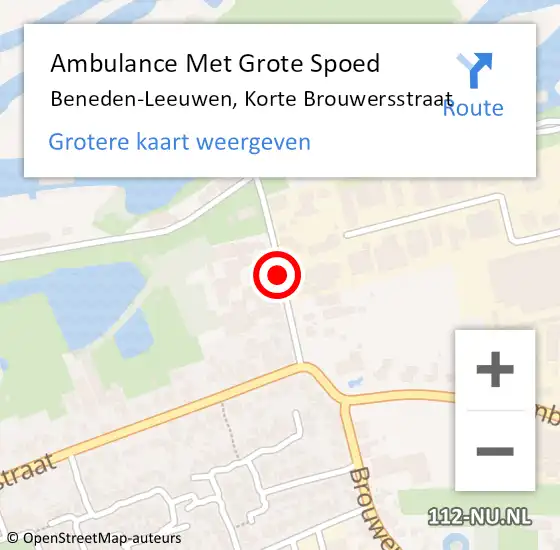 Locatie op kaart van de 112 melding: Ambulance Met Grote Spoed Naar Beneden-Leeuwen, Korte Brouwersstraat op 20 juni 2021 19:03