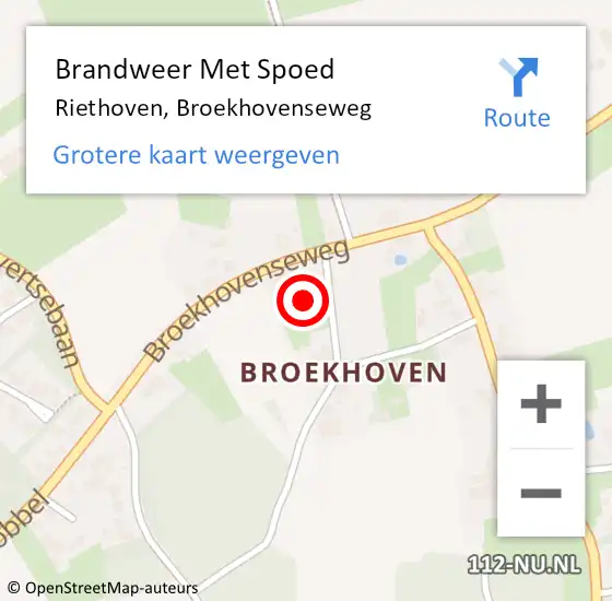 Locatie op kaart van de 112 melding: Brandweer Met Spoed Naar Riethoven, Broekhovenseweg op 20 juni 2021 19:15