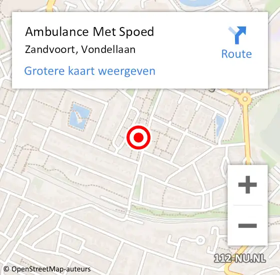 Locatie op kaart van de 112 melding: Ambulance Met Spoed Naar Zandvoort, Vondellaan op 20 juni 2021 19:25