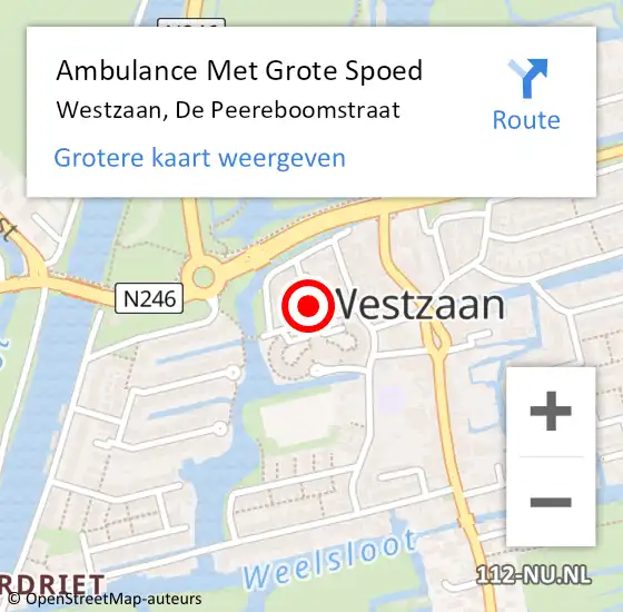 Locatie op kaart van de 112 melding: Ambulance Met Grote Spoed Naar Westzaan, De Peereboomstraat op 20 juni 2021 19:31