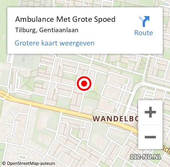 Locatie op kaart van de 112 melding: Ambulance Met Grote Spoed Naar Tilburg, Gentiaanlaan op 20 juni 2021 21:02