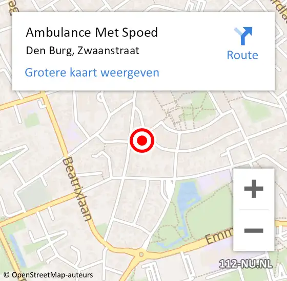 Locatie op kaart van de 112 melding: Ambulance Met Spoed Naar Den Burg, Zwaanstraat op 20 juni 2021 21:09