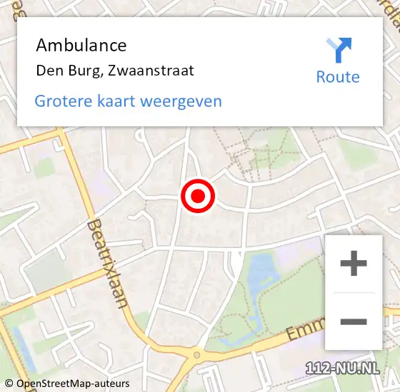 Locatie op kaart van de 112 melding: Ambulance Den Burg, Zwaanstraat op 20 juni 2021 21:09