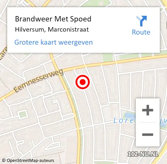 Locatie op kaart van de 112 melding: Brandweer Met Spoed Naar Hilversum, Marconistraat op 20 juni 2021 21:32