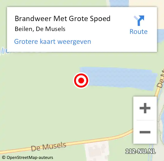 Locatie op kaart van de 112 melding: Brandweer Met Grote Spoed Naar Beilen, De Musels op 20 juni 2021 22:13