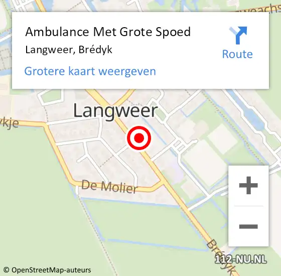 Locatie op kaart van de 112 melding: Ambulance Met Grote Spoed Naar Langweer, Brédyk op 20 juni 2021 22:35