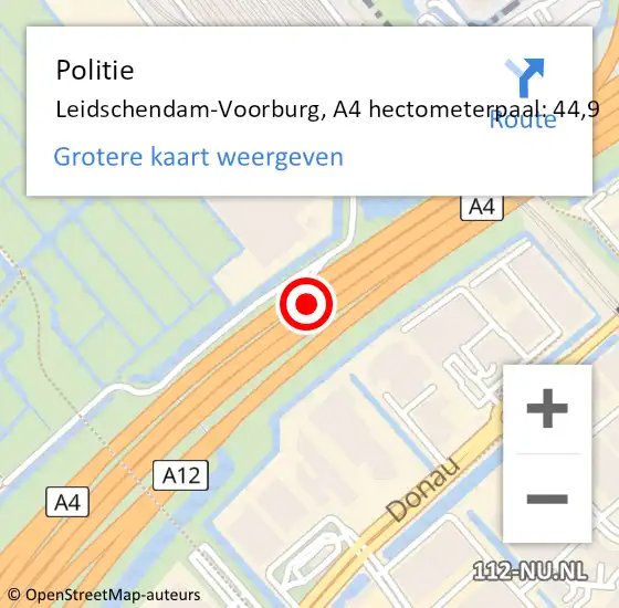 Locatie op kaart van de 112 melding: Politie Leidschendam-Voorburg, A4 hectometerpaal: 44,9 op 20 juni 2021 22:36