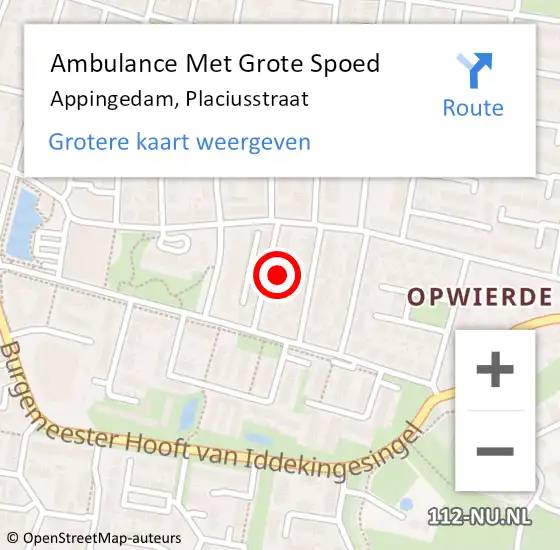 Locatie op kaart van de 112 melding: Ambulance Met Grote Spoed Naar Appingedam, Placiusstraat op 20 juni 2021 22:59