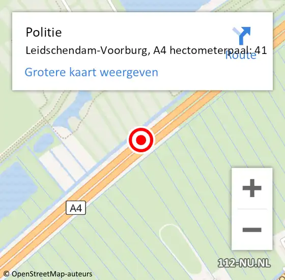 Locatie op kaart van de 112 melding: Politie Leidschendam-Voorburg, A4 hectometerpaal: 41 op 20 juni 2021 23:14