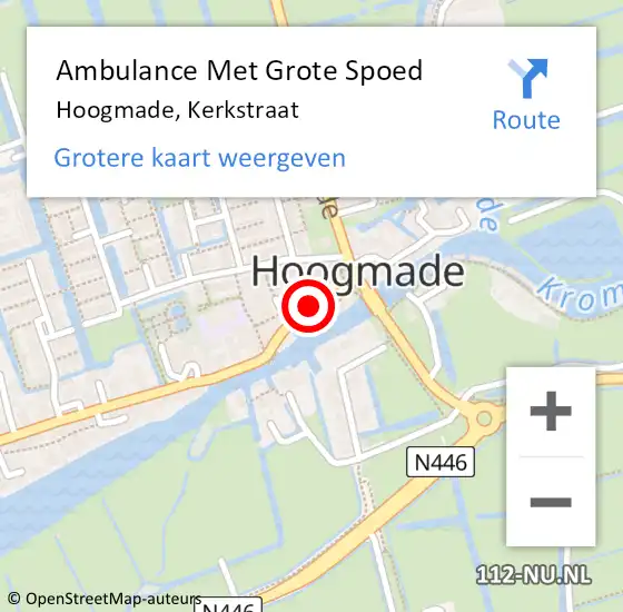 Locatie op kaart van de 112 melding: Ambulance Met Grote Spoed Naar Hoogmade, Kerkstraat op 20 juni 2021 23:40