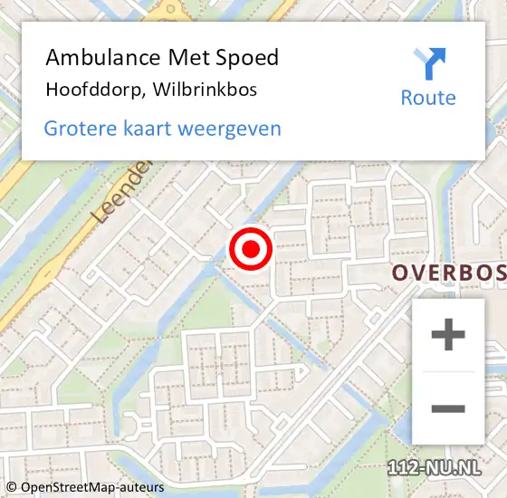 Locatie op kaart van de 112 melding: Ambulance Met Spoed Naar Hoofddorp, Wilbrinkbos op 21 juni 2021 00:54