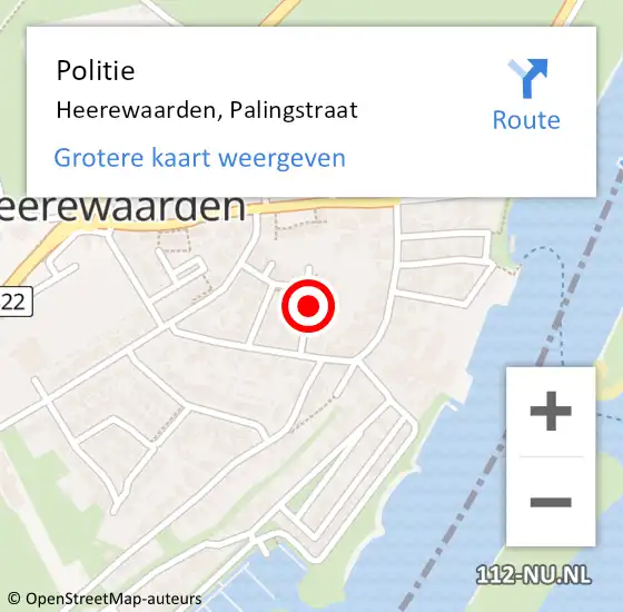 Locatie op kaart van de 112 melding: Politie Heerewaarden, Palingstraat op 21 juni 2021 02:35