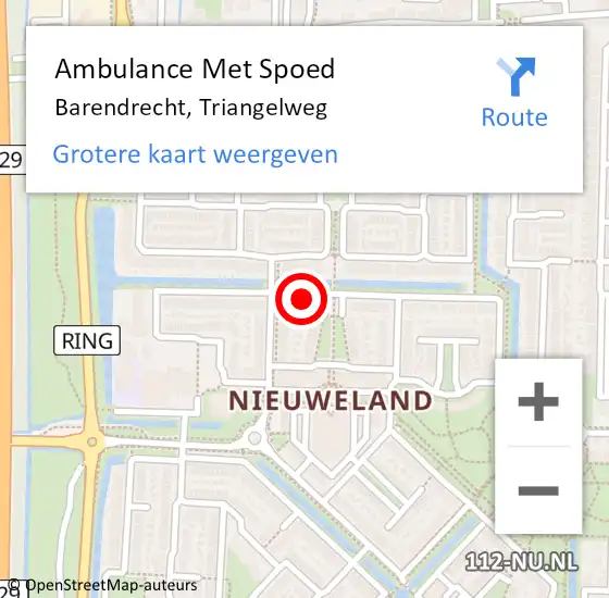 Locatie op kaart van de 112 melding: Ambulance Met Spoed Naar Barendrecht, Triangelweg op 13 juni 2014 22:43