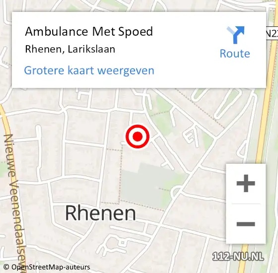 Locatie op kaart van de 112 melding: Ambulance Met Spoed Naar Rhenen, Larikslaan op 21 juni 2021 05:59