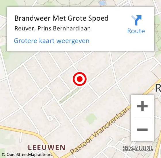 Locatie op kaart van de 112 melding: Brandweer Met Grote Spoed Naar Reuver, Prins Bernhardlaan op 21 juni 2021 06:38