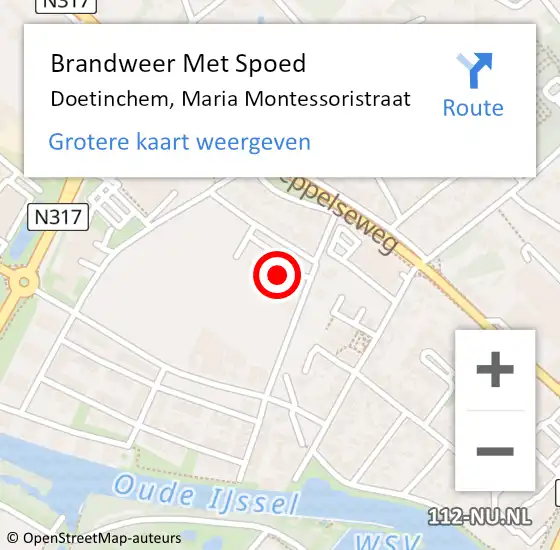 Locatie op kaart van de 112 melding: Brandweer Met Spoed Naar Doetinchem, Maria Montessoristraat op 21 juni 2021 06:43