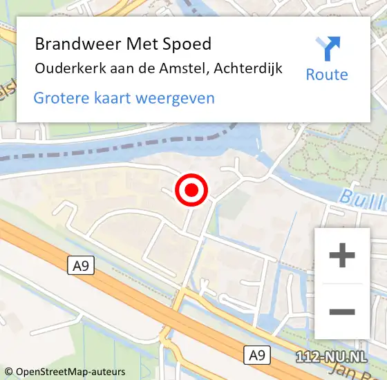 Locatie op kaart van de 112 melding: Brandweer Met Spoed Naar Ouderkerk aan de Amstel, Achterdijk op 21 juni 2021 07:30