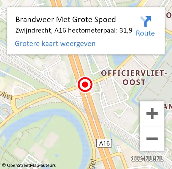 Locatie op kaart van de 112 melding: Brandweer Met Grote Spoed Naar Zwijndrecht, A16 hectometerpaal: 31,9 op 21 juni 2021 07:33