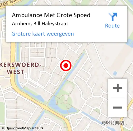 Locatie op kaart van de 112 melding: Ambulance Met Grote Spoed Naar Arnhem, Bill Haleystraat op 21 juni 2021 07:39