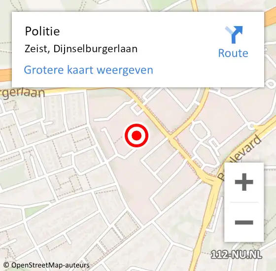 Locatie op kaart van de 112 melding: Politie Zeist, Dijnselburgerlaan op 21 juni 2021 07:57