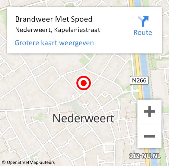 Locatie op kaart van de 112 melding: Brandweer Met Spoed Naar Nederweert, Kapelaniestraat op 21 juni 2021 08:37