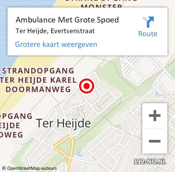 Locatie op kaart van de 112 melding: Ambulance Met Grote Spoed Naar Ter Heijde, Evertsenstraat op 21 juni 2021 08:44