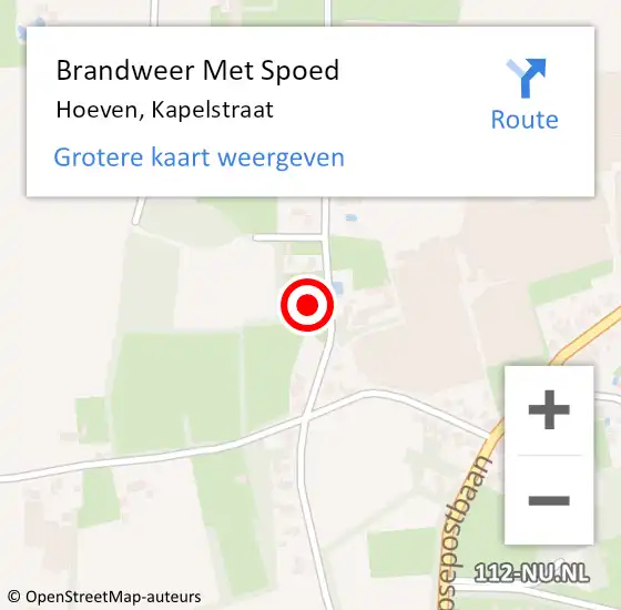 Locatie op kaart van de 112 melding: Brandweer Met Spoed Naar Hoeven, Kapelstraat op 21 juni 2021 08:53