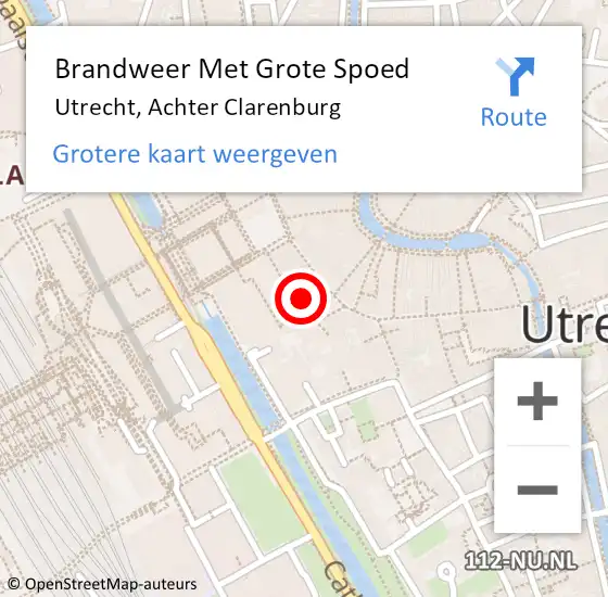 Locatie op kaart van de 112 melding: Brandweer Met Grote Spoed Naar Utrecht, Achter Clarenburg op 21 juni 2021 08:54