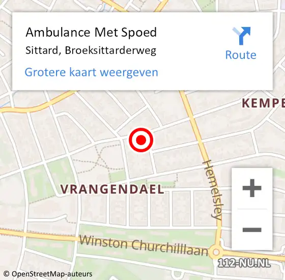 Locatie op kaart van de 112 melding: Ambulance Met Spoed Naar Sittard, Broeksittarderweg op 21 juni 2021 09:01