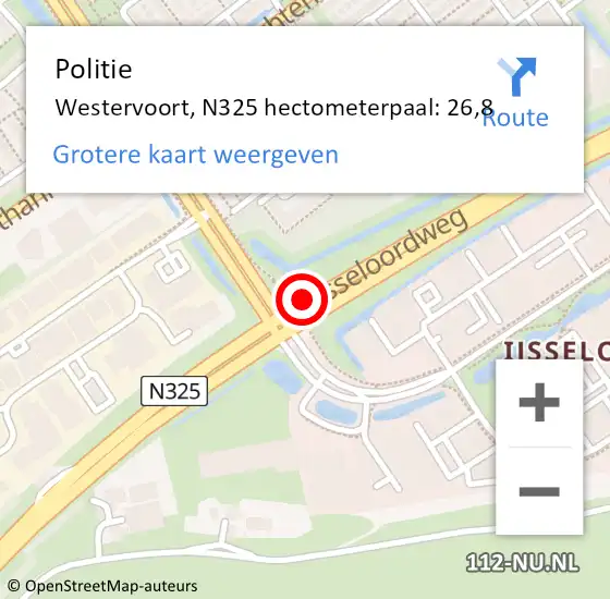 Locatie op kaart van de 112 melding: Politie Westervoort, N325 hectometerpaal: 26,8 op 21 juni 2021 09:08