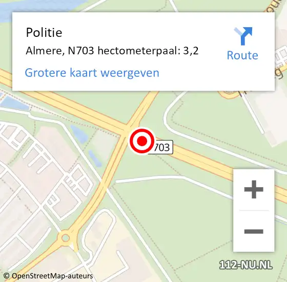 Locatie op kaart van de 112 melding: Politie Almere, N703 hectometerpaal: 3,2 op 21 juni 2021 09:31
