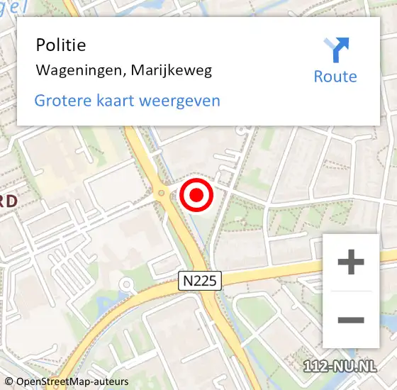 Locatie op kaart van de 112 melding: Politie Wageningen, Marijkeweg op 21 juni 2021 10:12