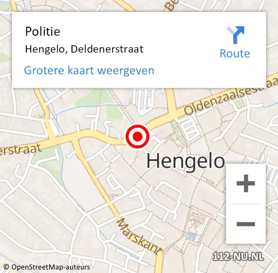 Locatie op kaart van de 112 melding: Politie Hengelo, Deldenerstraat op 21 juni 2021 10:15