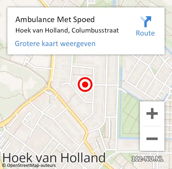 Locatie op kaart van de 112 melding: Ambulance Met Spoed Naar Hoek van Holland, Columbusstraat op 21 juni 2021 10:17