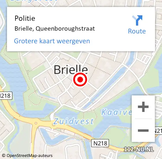 Locatie op kaart van de 112 melding: Politie Brielle, Queenboroughstraat op 21 juni 2021 10:35