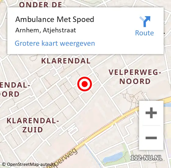 Locatie op kaart van de 112 melding: Ambulance Met Spoed Naar Arnhem, Atjehstraat op 21 juni 2021 10:46