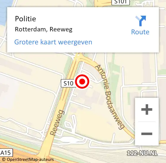 Locatie op kaart van de 112 melding: Politie Rotterdam, Reeweg op 21 juni 2021 11:00