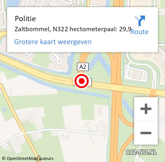 Locatie op kaart van de 112 melding: Politie Zaltbommel, N322 hectometerpaal: 29,9 op 21 juni 2021 12:02