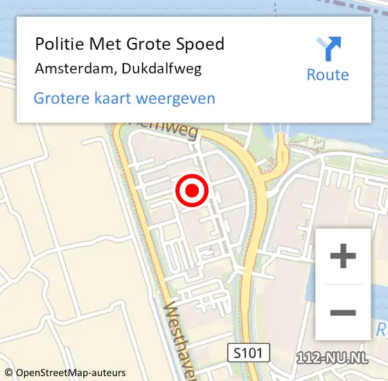 Locatie op kaart van de 112 melding: Politie Met Grote Spoed Naar Amsterdam, Dukdalfweg op 21 juni 2021 12:10