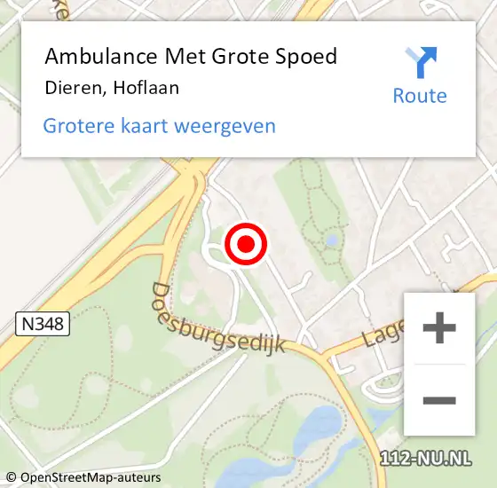 Locatie op kaart van de 112 melding: Ambulance Met Grote Spoed Naar Dieren, Hoflaan op 21 juni 2021 12:11