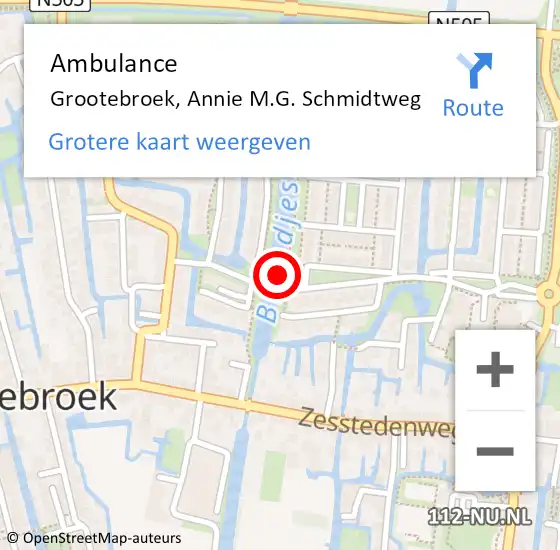 Locatie op kaart van de 112 melding: Ambulance Grootebroek, Annie M.G. Schmidtweg op 21 juni 2021 12:13