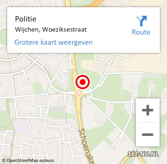 Locatie op kaart van de 112 melding: Politie Wijchen, Woeziksestraat op 21 juni 2021 12:24