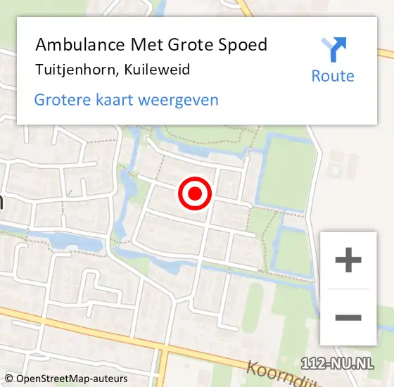 Locatie op kaart van de 112 melding: Ambulance Met Grote Spoed Naar Tuitjenhorn, Kuileweid op 21 juni 2021 12:28