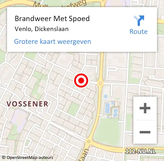Locatie op kaart van de 112 melding: Brandweer Met Spoed Naar Venlo, Dickenslaan op 21 juni 2021 13:00