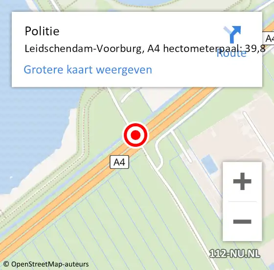 Locatie op kaart van de 112 melding: Politie Leidschendam-Voorburg, A4 hectometerpaal: 39,8 op 21 juni 2021 13:08