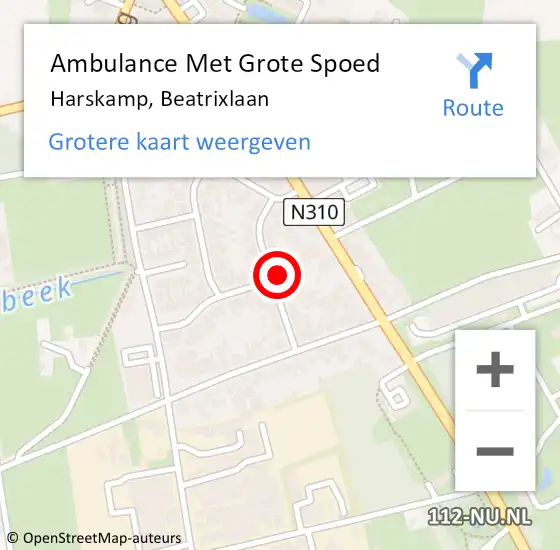 Locatie op kaart van de 112 melding: Ambulance Met Grote Spoed Naar Harskamp, Beatrixlaan op 21 juni 2021 13:30